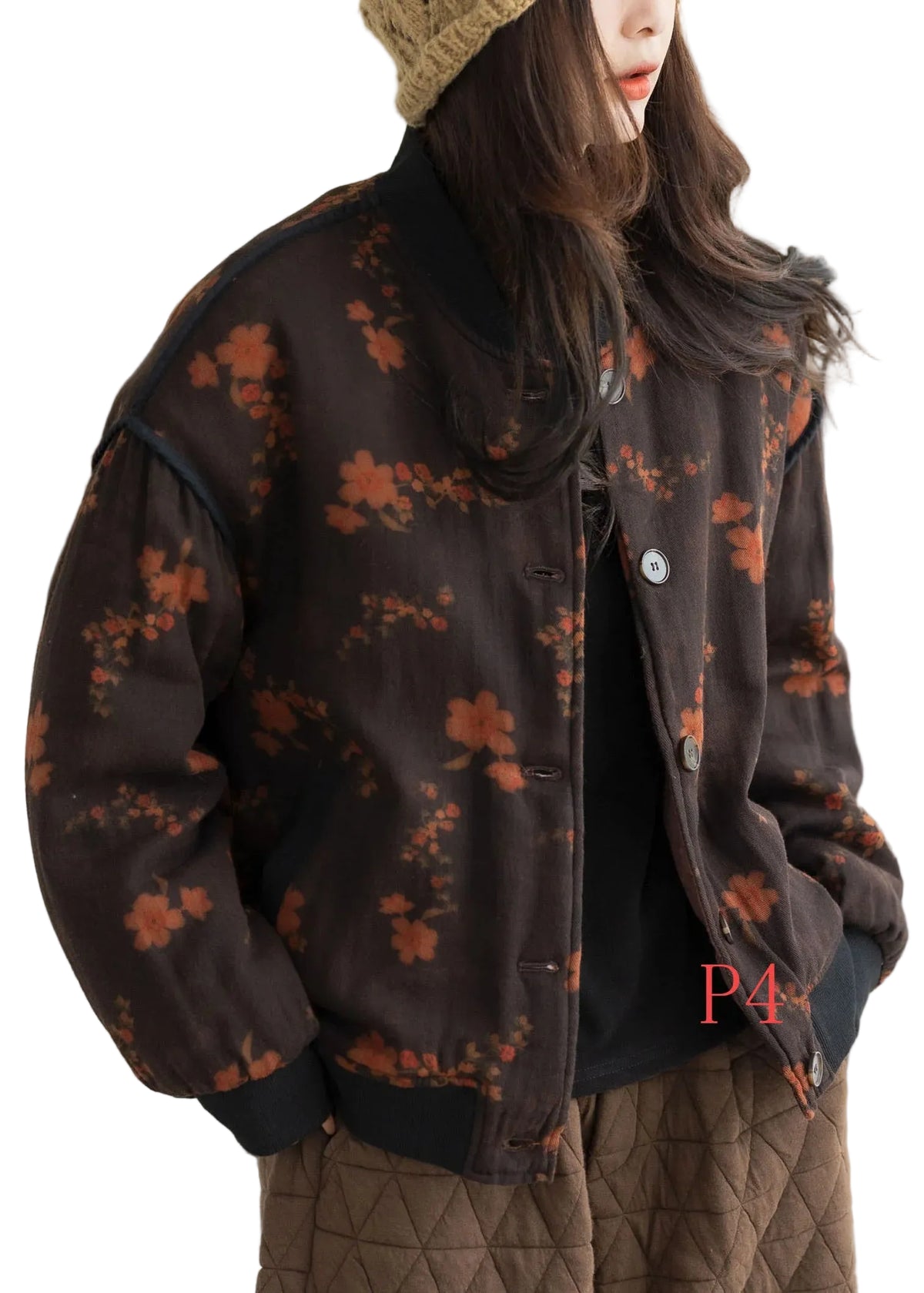 Dam Vinterkappa Blommönstrad Oversized Passform 0