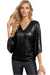 Dam Wrap Blus Glittrande Polyester med Flödande Ärmar 0
