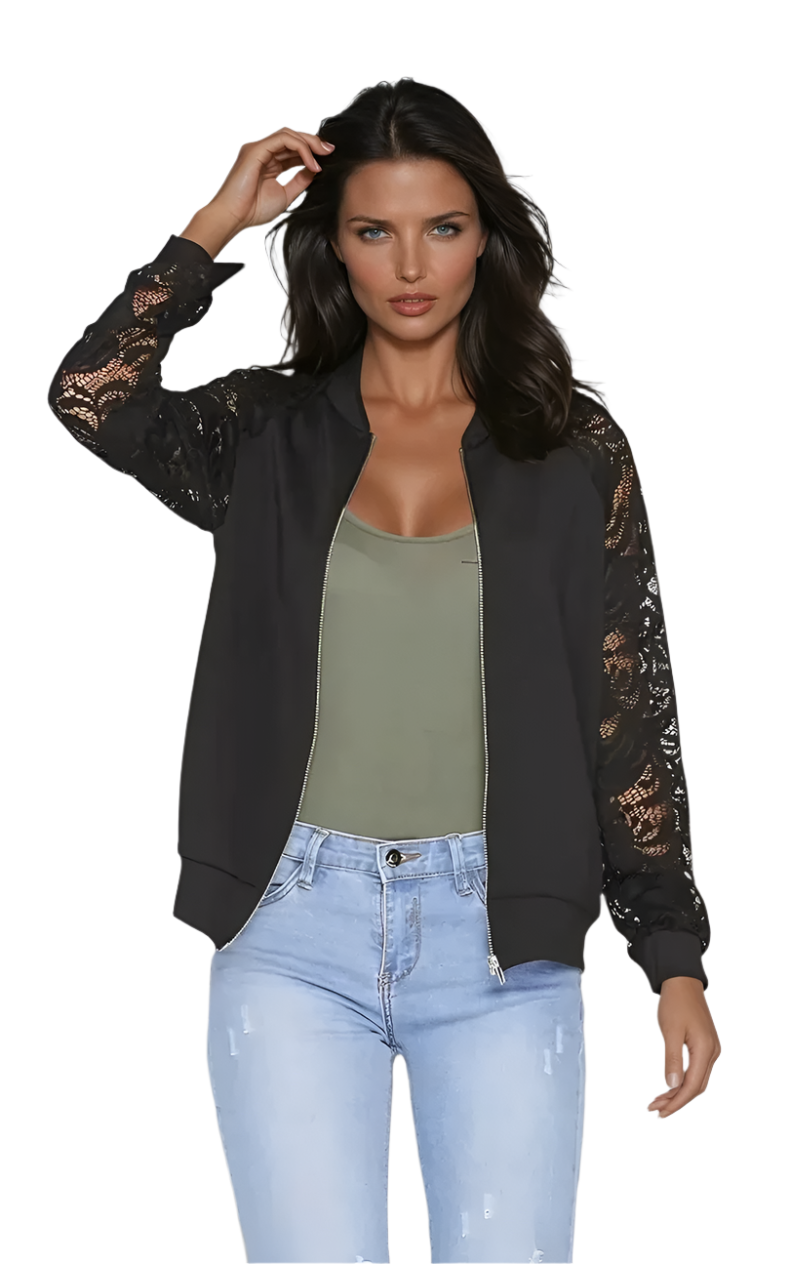 Dam_Zip-Up_Jacka_med_Spetsarmar_0