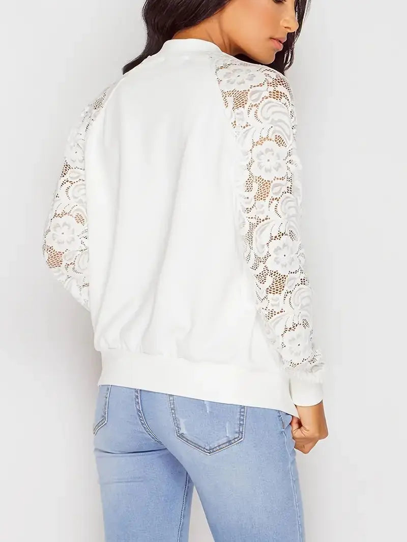 Dam Zip-Up Jacka med Spetsärmar 2