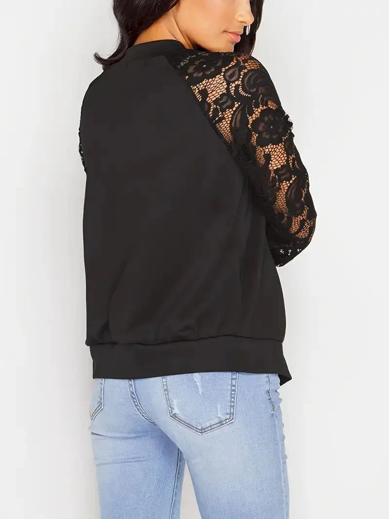 Dam Zip-Up Jacka med Spetsärmar 3