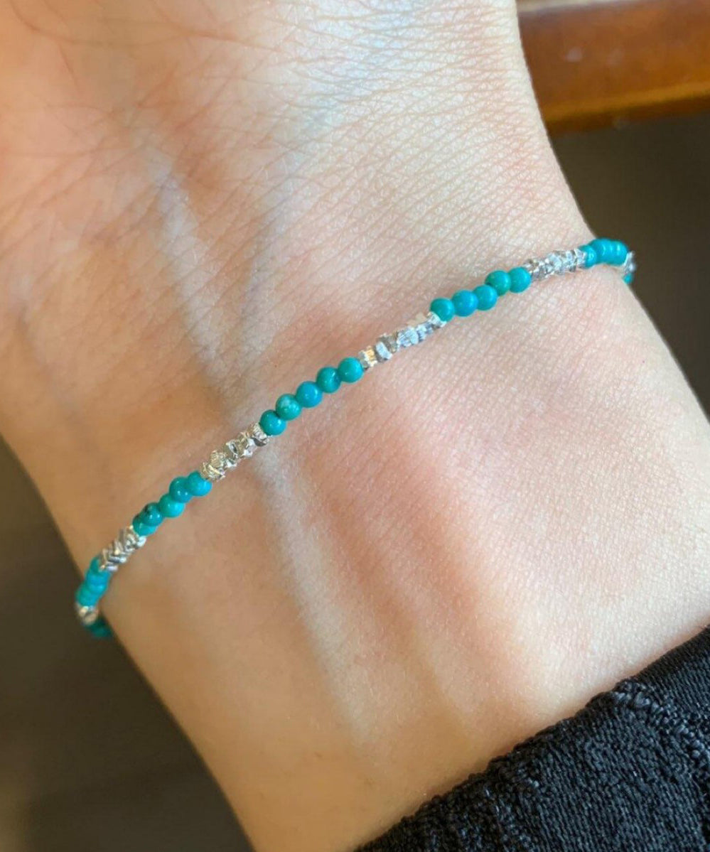 Damarmband med turkos och silverberlocker kort stil 2