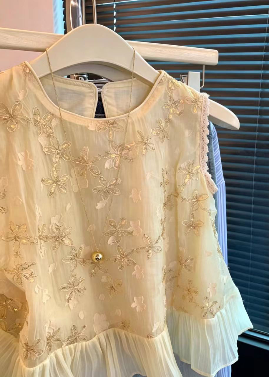 Damärmlös Skjorta med Paljetter och Patchworkstil 4