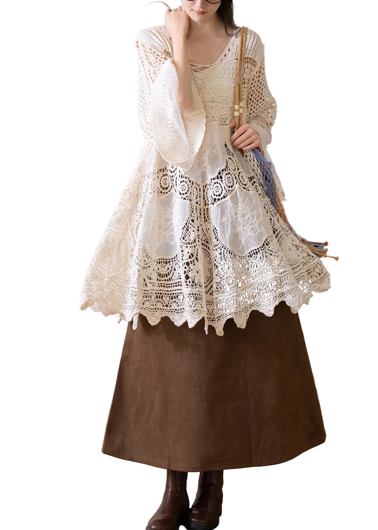 Damblus Bohemisk Stil V-hals Flare-ärm 0