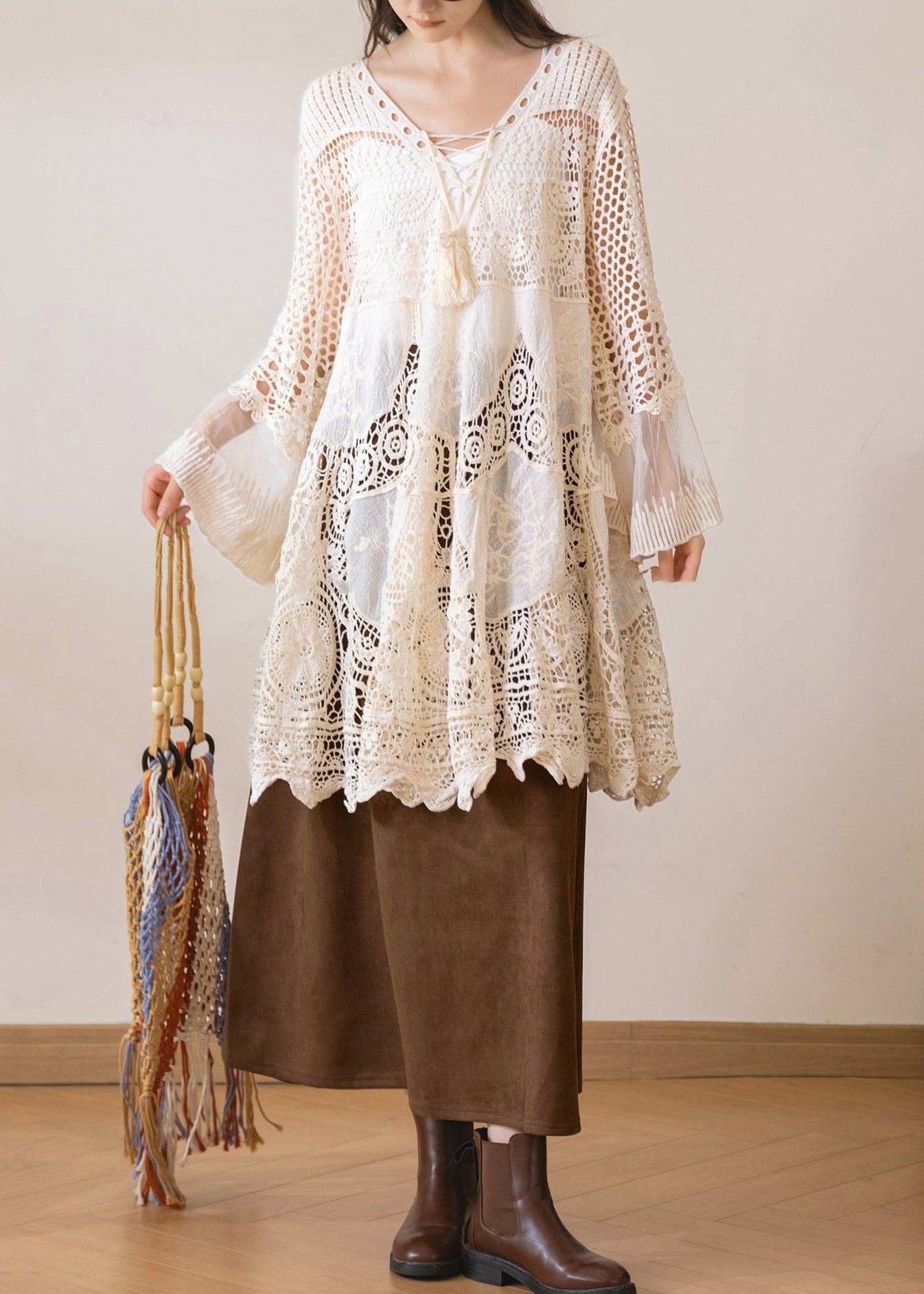 Damblus Bohemisk Stil V-hals Flare-ärm 2