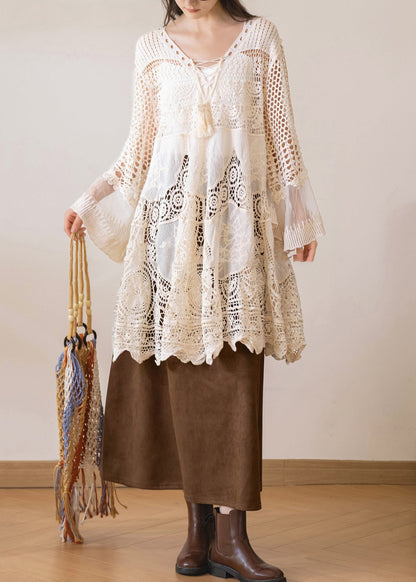 Damblus Bohemisk Stil V-hals Flare-ärm 2