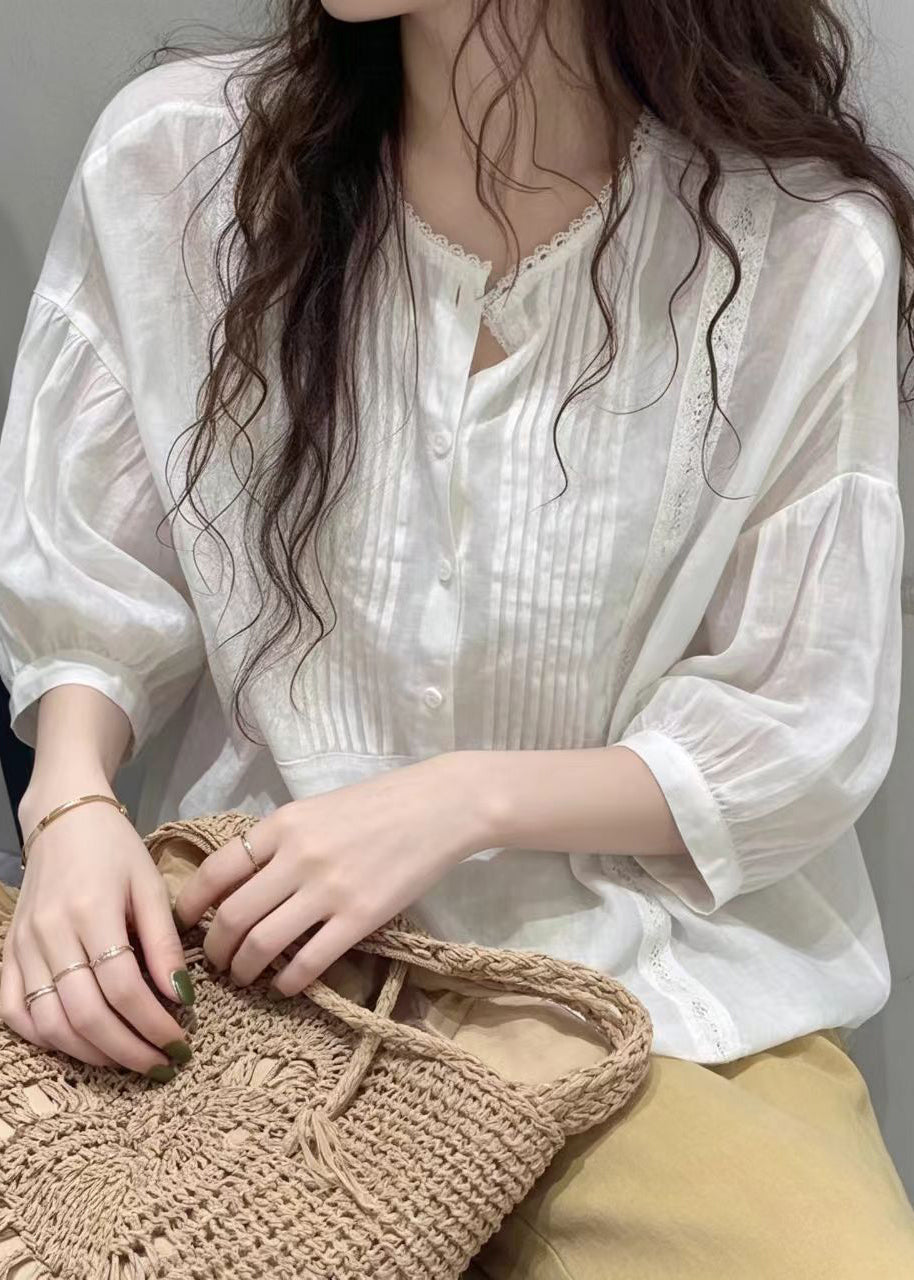 Damblus Halvlång Ärm Skrynklig Stil 1