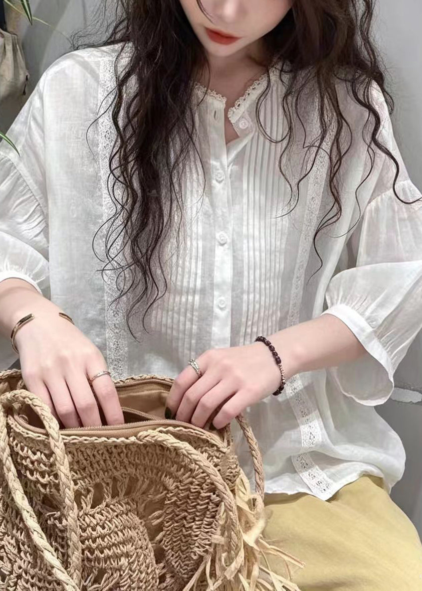 Damblus Halvlång Ärm Skrynklig Stil 2
