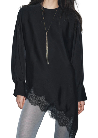 Damblus Långärmad O-hals Asymmetrisk Patchwork 0