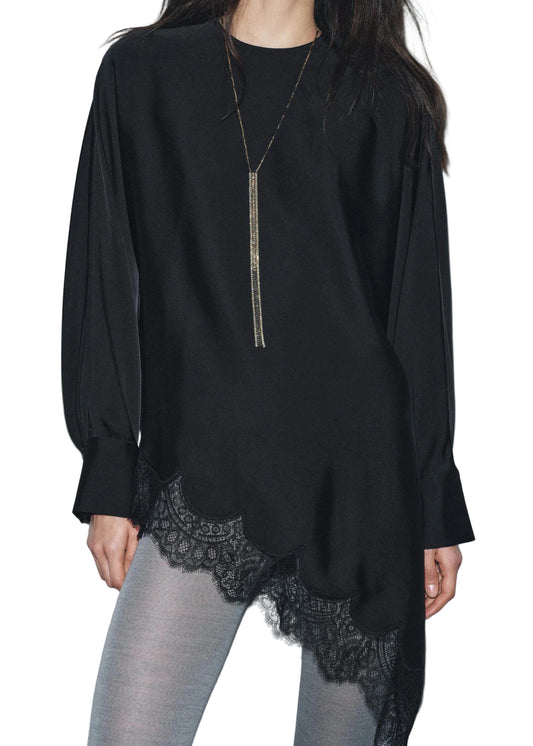 Damblus Långärmad O-hals Asymmetrisk Patchwork 0