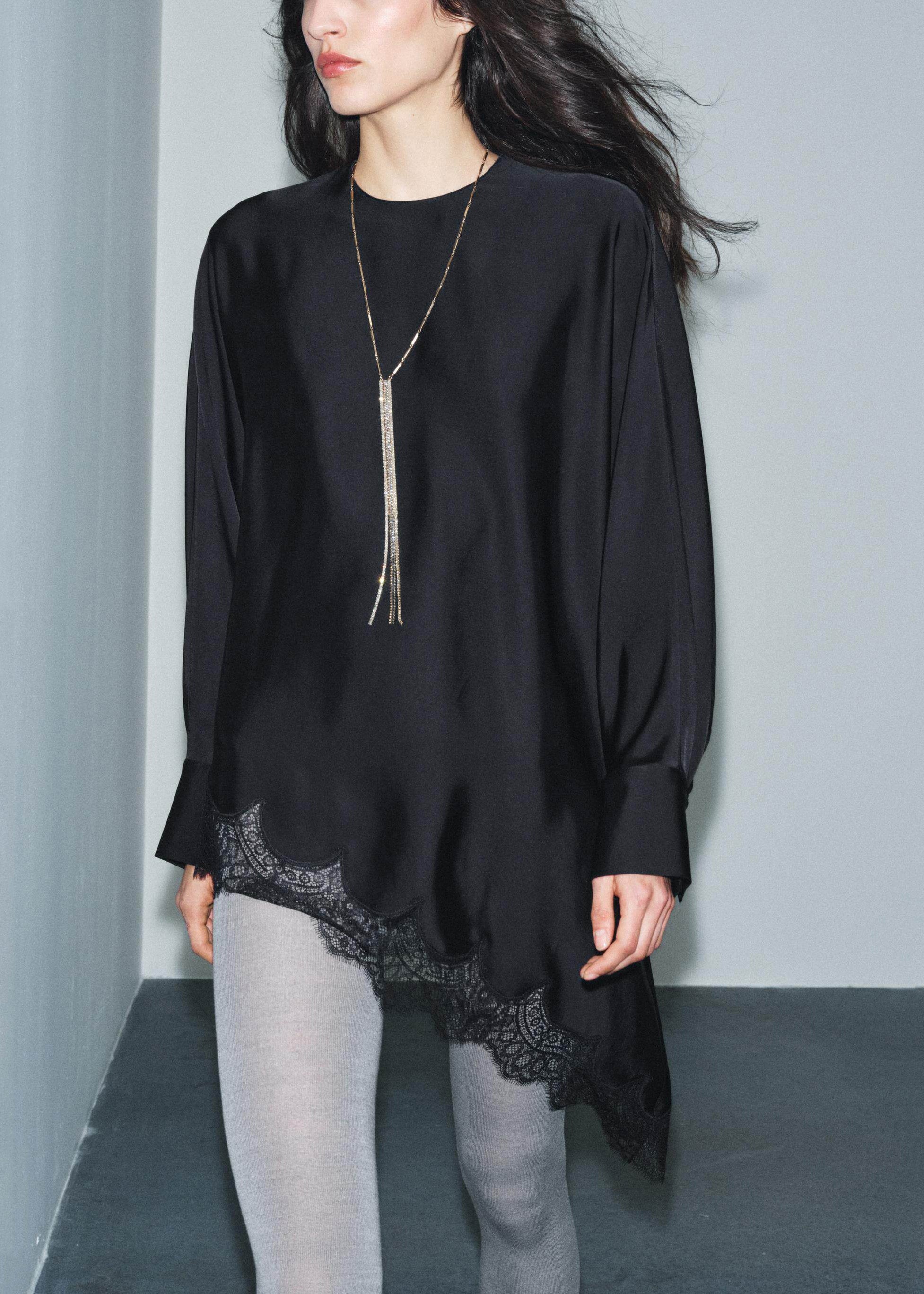 Damblus Långärmad O-hals Asymmetrisk Patchwork 1