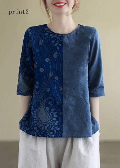 Damblus O-Hals Broderad i Bomull 5
