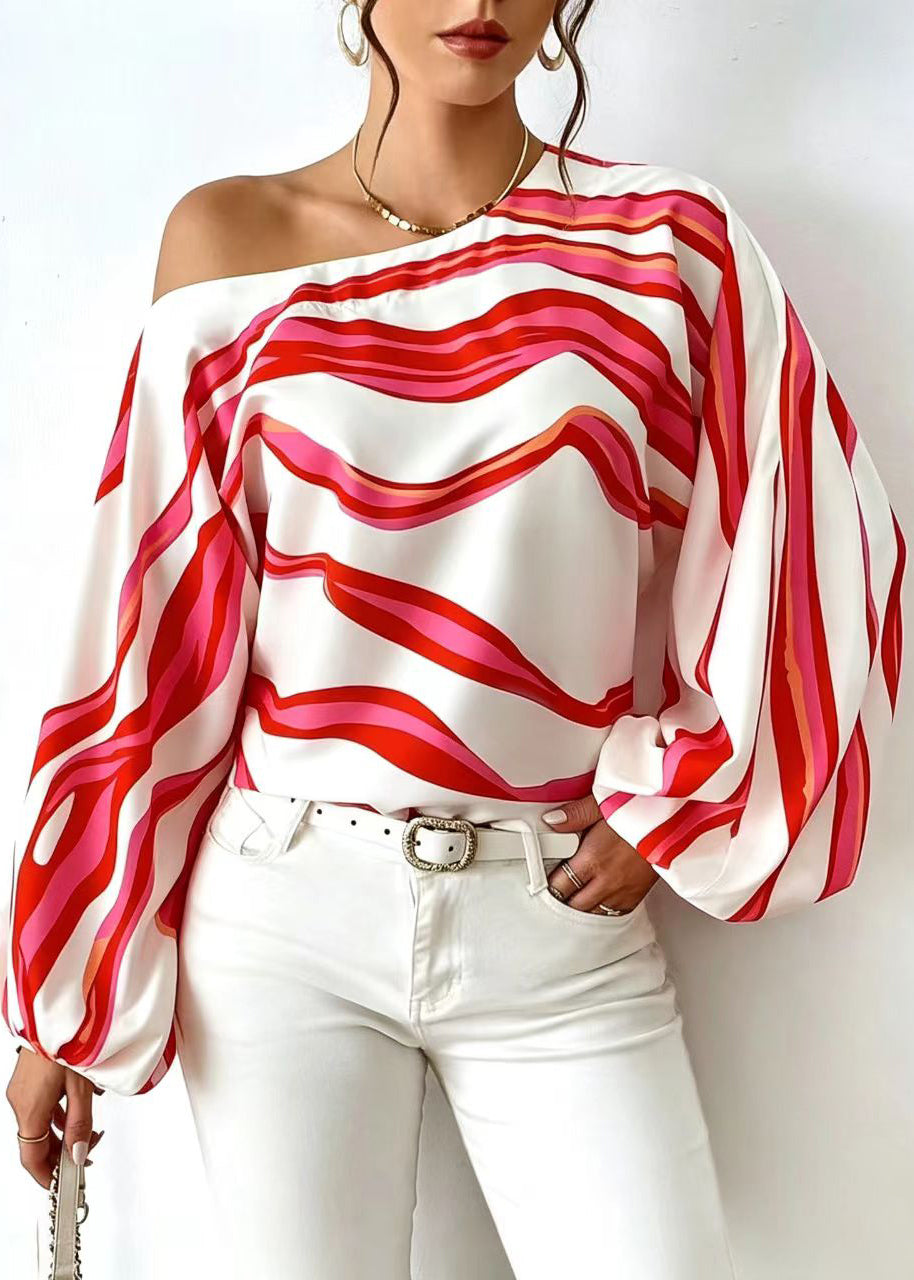 Damblus One Shoulder Långärmad Randig 1