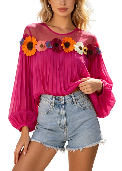 Damblus Oversized Patchwork med Blommönster 0