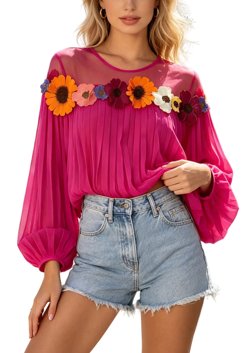 Damblus Oversized Patchwork med Blommönster 0