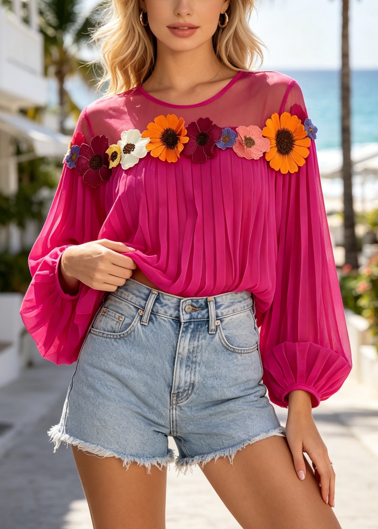 Damblus Oversized Patchwork med Blommönster 4