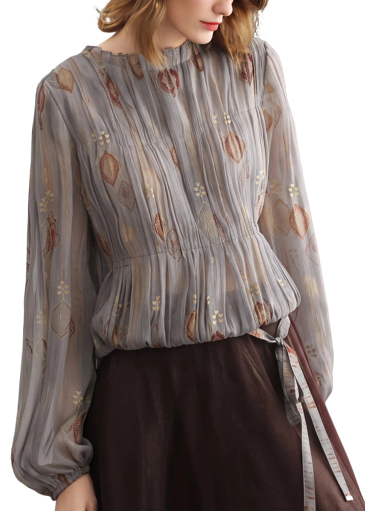 Damblus Plisserad Jacquard Chiffong O-ringad 0