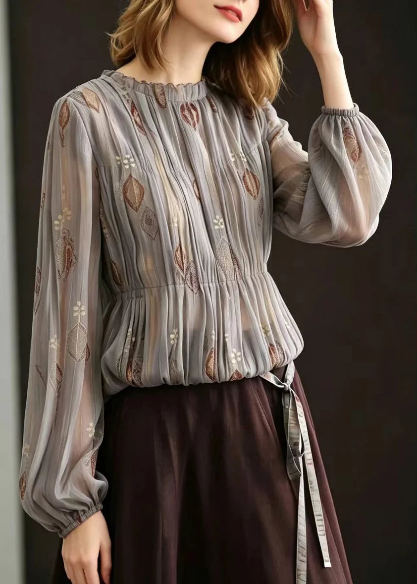 Damblus Plisserad Jacquard Chiffong O-ringad 1