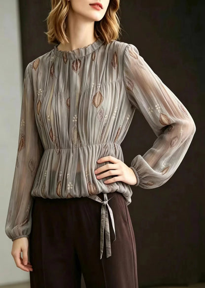 Damblus Plisserad Jacquard Chiffong O-ringad 2