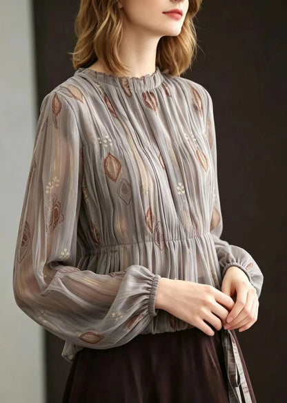 Damblus Plisserad Jacquard Chiffong O-ringad 3