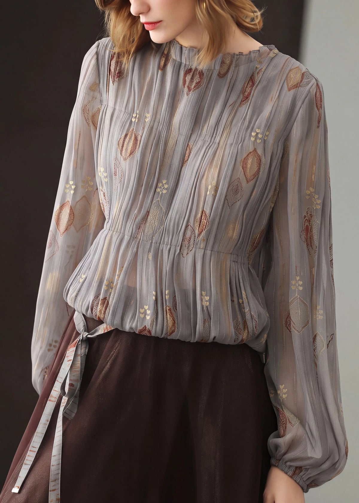 Damblus Plisserad Jacquard Chiffong O-ringad 4