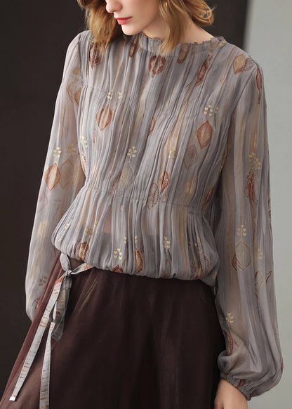 Damblus Plisserad Jacquard Chiffong O-ringad 4