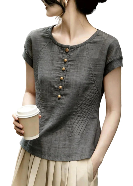 Damblus Plus Size O-hals Rynkad Sommartopp 0