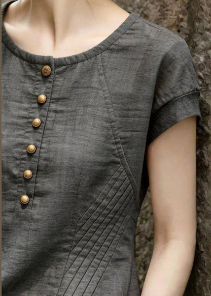 Damblus Plus Size O-hals Rynkad Sommartopp 1