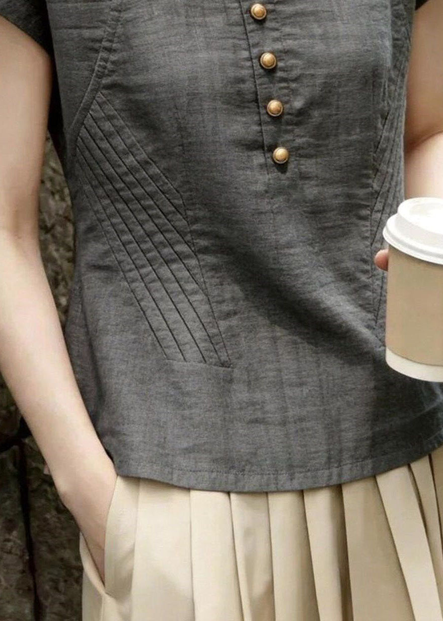 Damblus Plus Size O-hals Rynkad Sommartopp 3