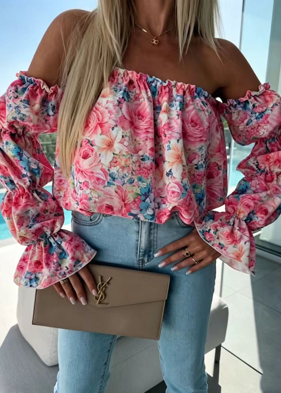 Damblus med Slash Neck och Puffärm för Damer 1