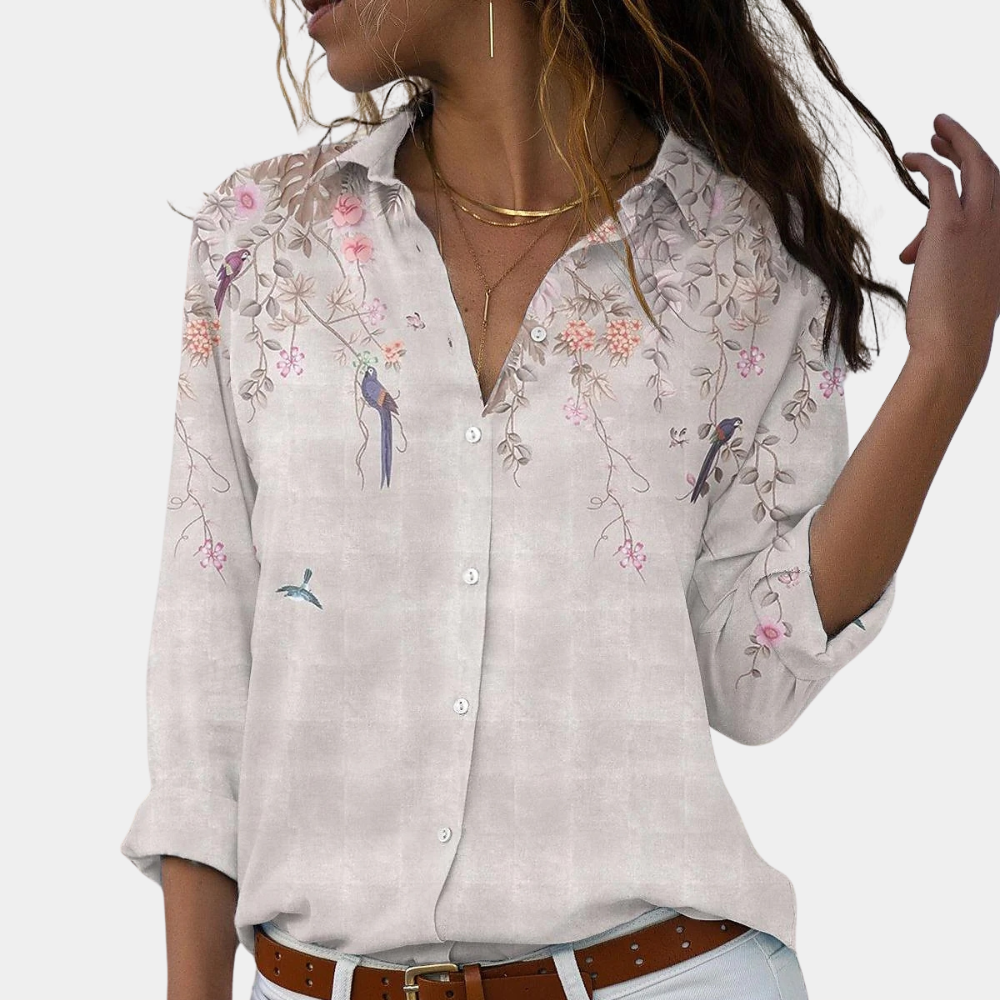Damblus med blommiga broderier och puffärmar 0
