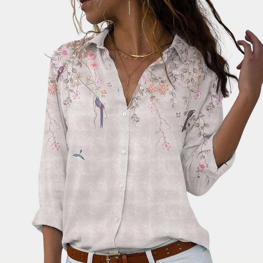 Damblus med blommiga broderier och puffärmar 0
