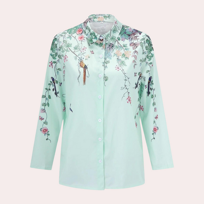 Damblus med blommiga broderier och puffärmar 2