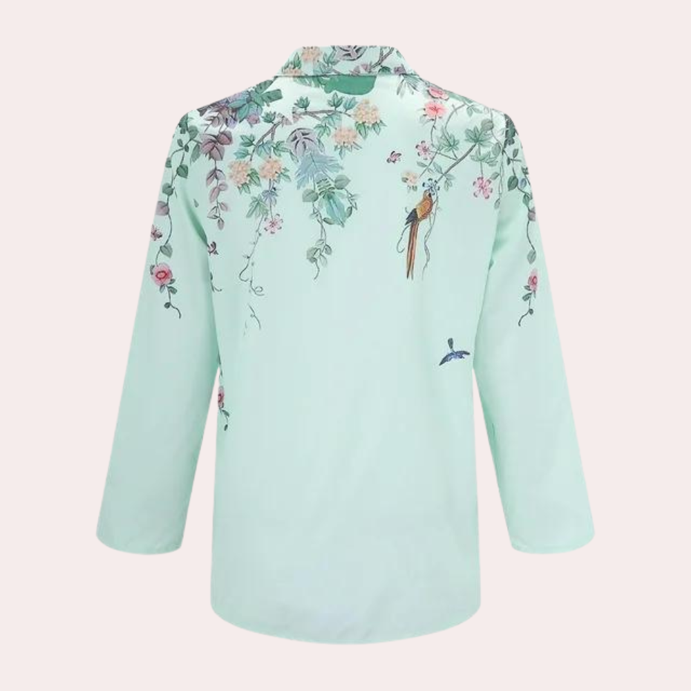 Damblus med blommiga broderier och puffärmar 3