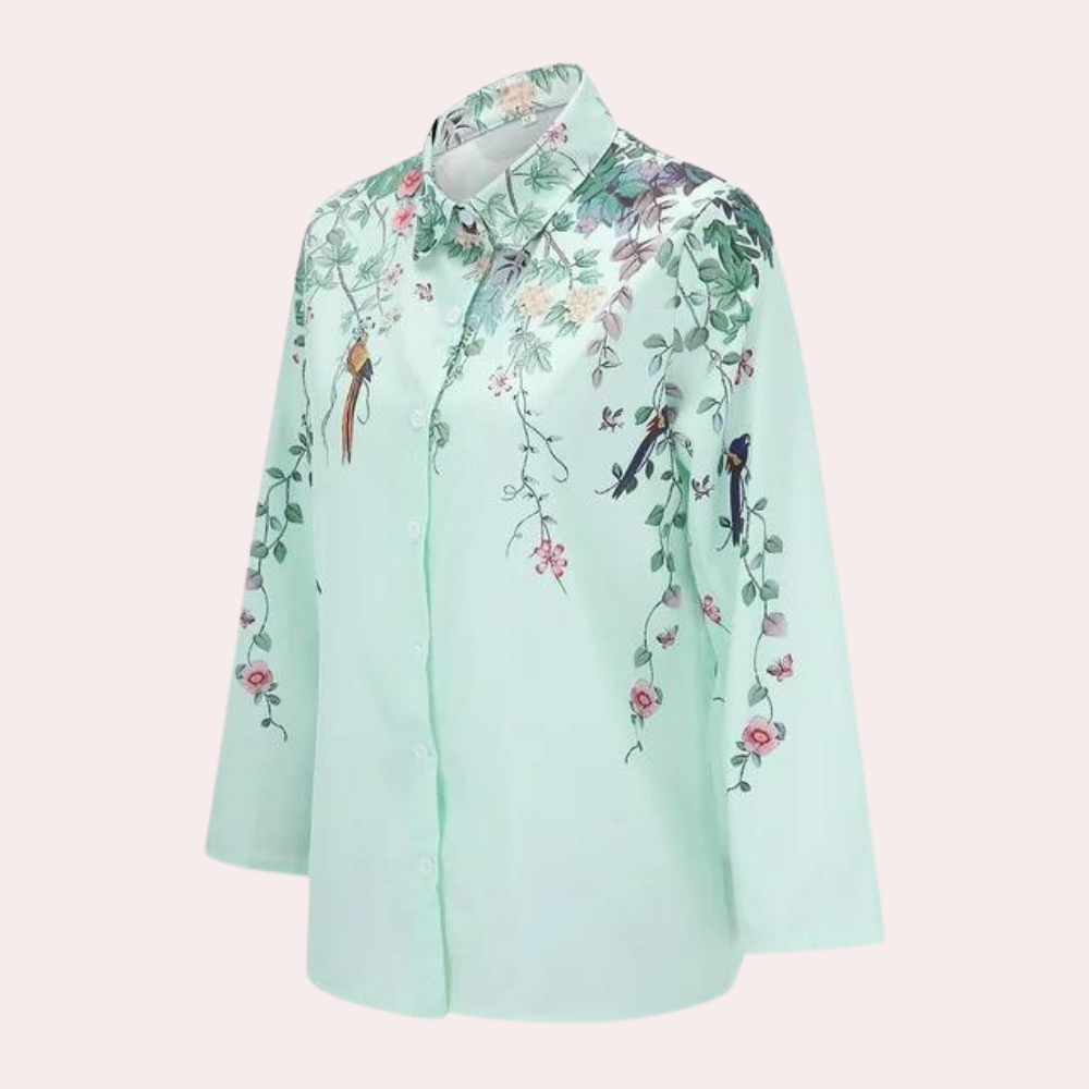 Damblus med blommiga broderier och puffärmar 4