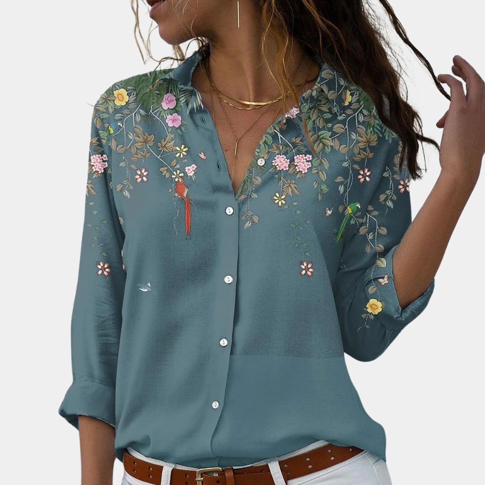 Damblus med blommiga broderier och puffärmar 6