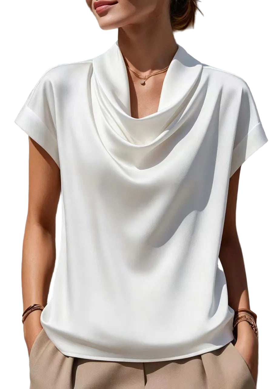 Damblus med cowl-hals och drapering kort ärm 0