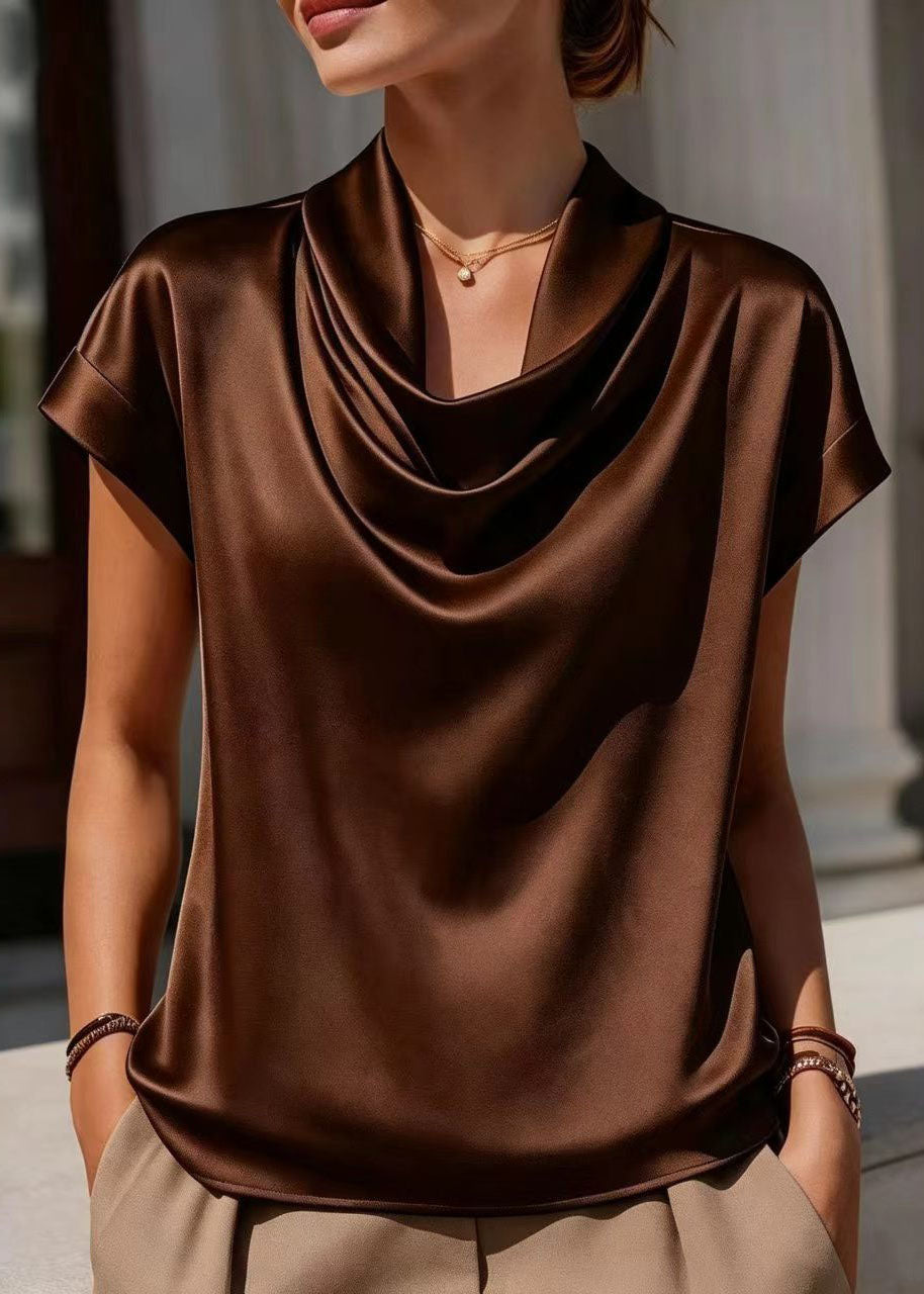 Damblus med cowl-hals och drapering kort ärm 2