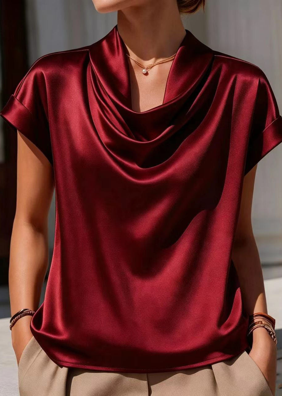 Damblus med cowl-hals och drapering kort ärm 3