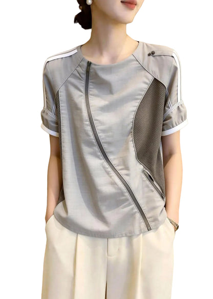 Damblus med o-ringad hals och patchworkdesign 0