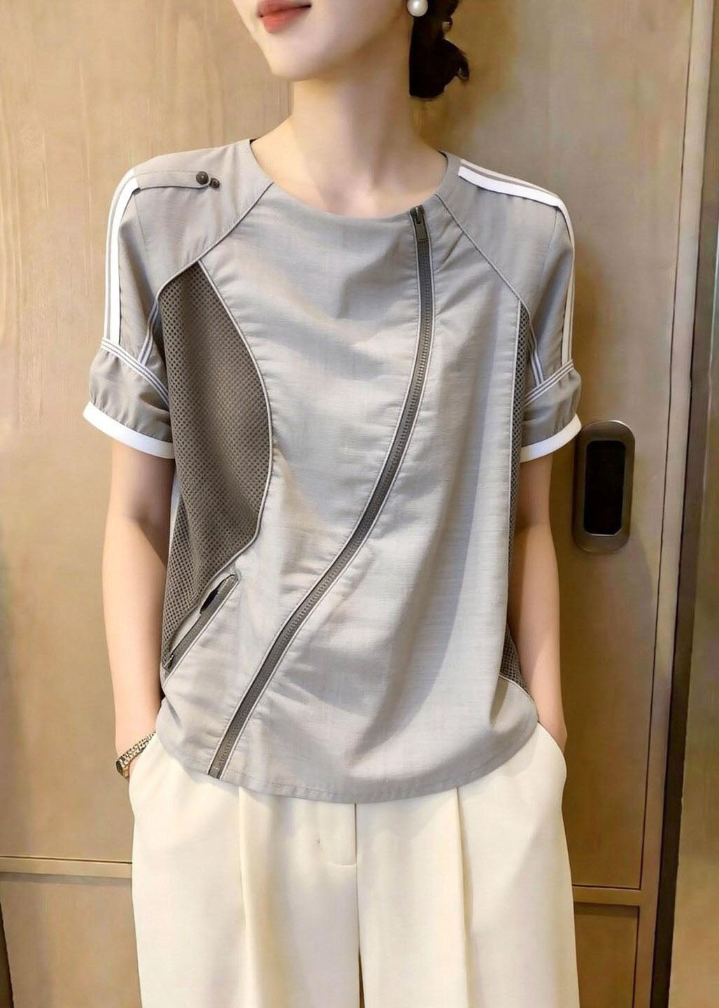 Damblus med o-ringad hals och patchworkdesign 4