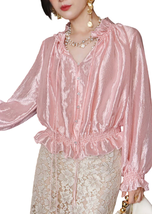 Damblus med volang och knappdetaljer i patchworkstil 0