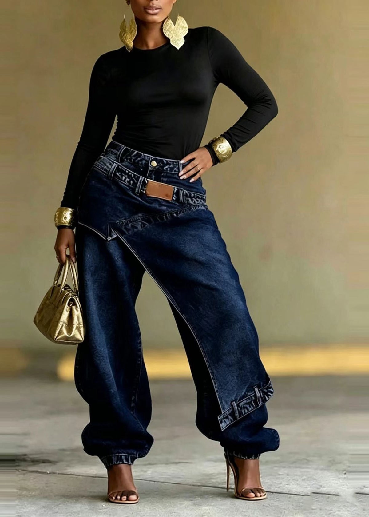 Dambyxor Asymmetrisk Patchwork Denim 2