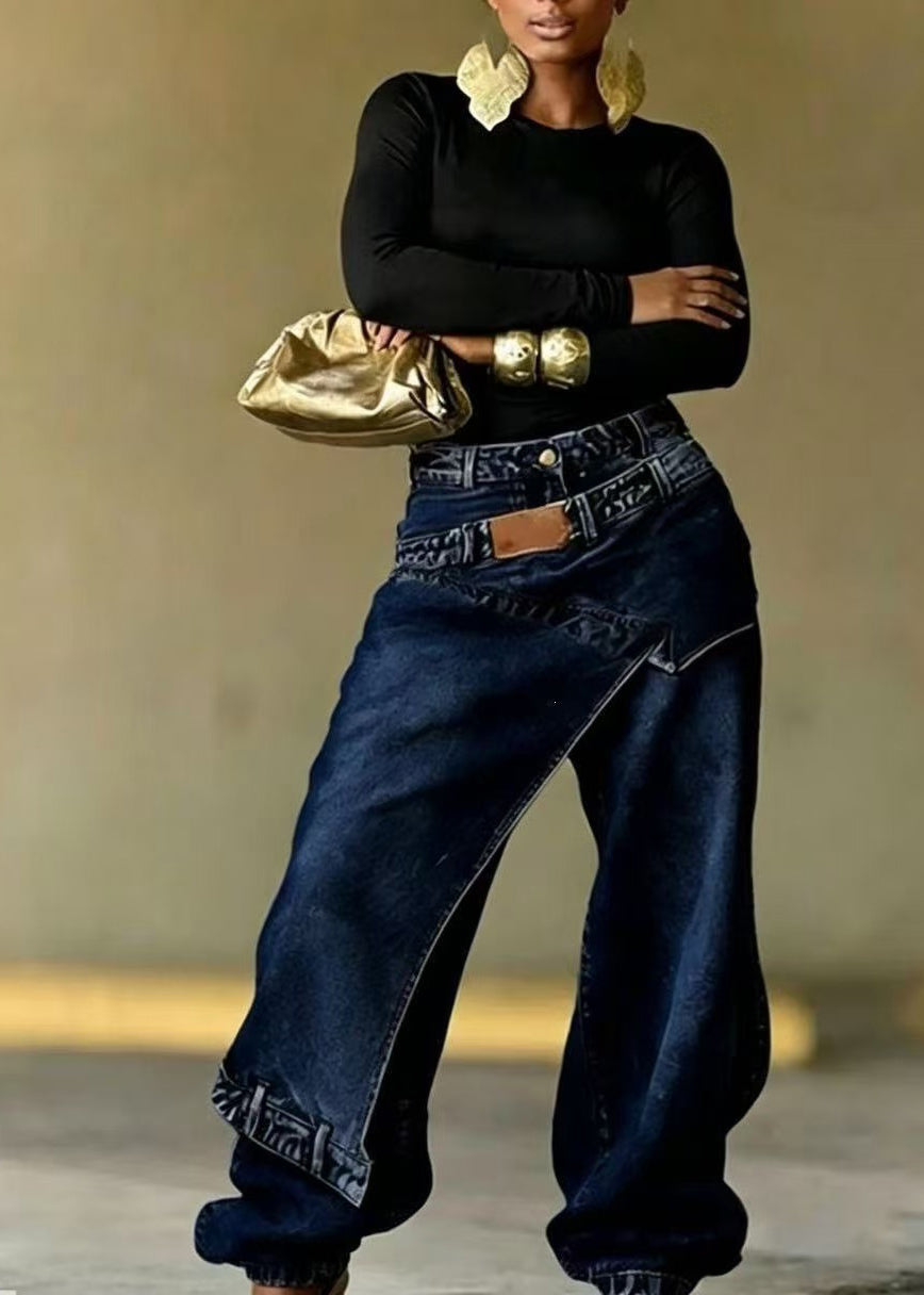 Dambyxor Asymmetrisk Patchwork Denim 4