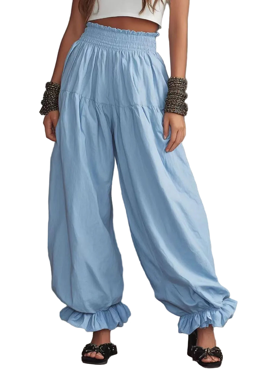 Dambyxor med volangdetaljer och elastisk midja casual stil 0