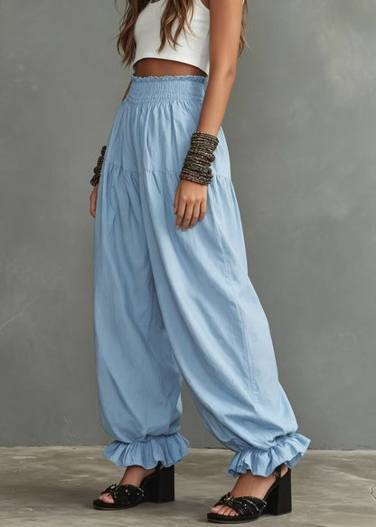 Dambyxor med volangdetaljer och elastisk midja casual stil 1