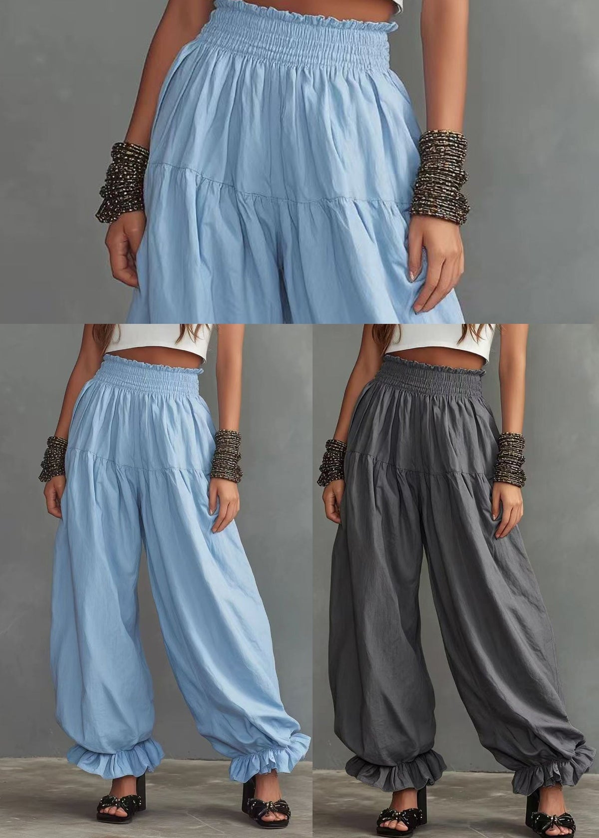 Dambyxor med volangdetaljer och elastisk midja casual stil 4