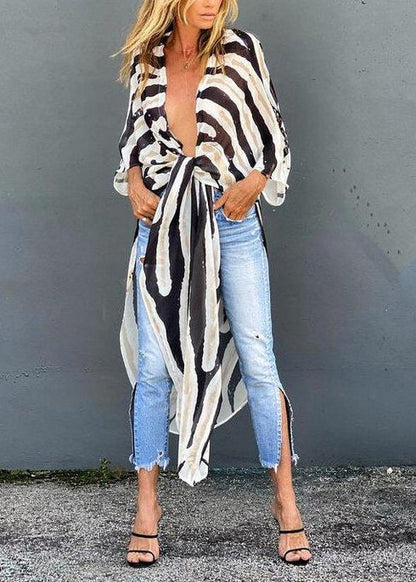 Damcardigan med Asymmetrisk Design och Zebramönster 1