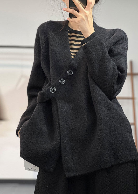 Damens Asymmetriska Stickade Pullover i Cashmere 2