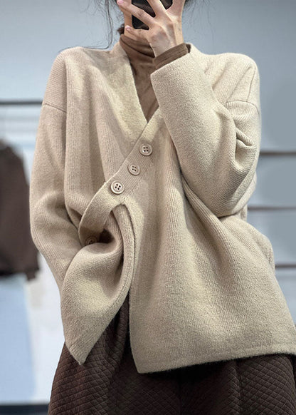 Damens Asymmetriska Stickade Pullover i Cashmere 3